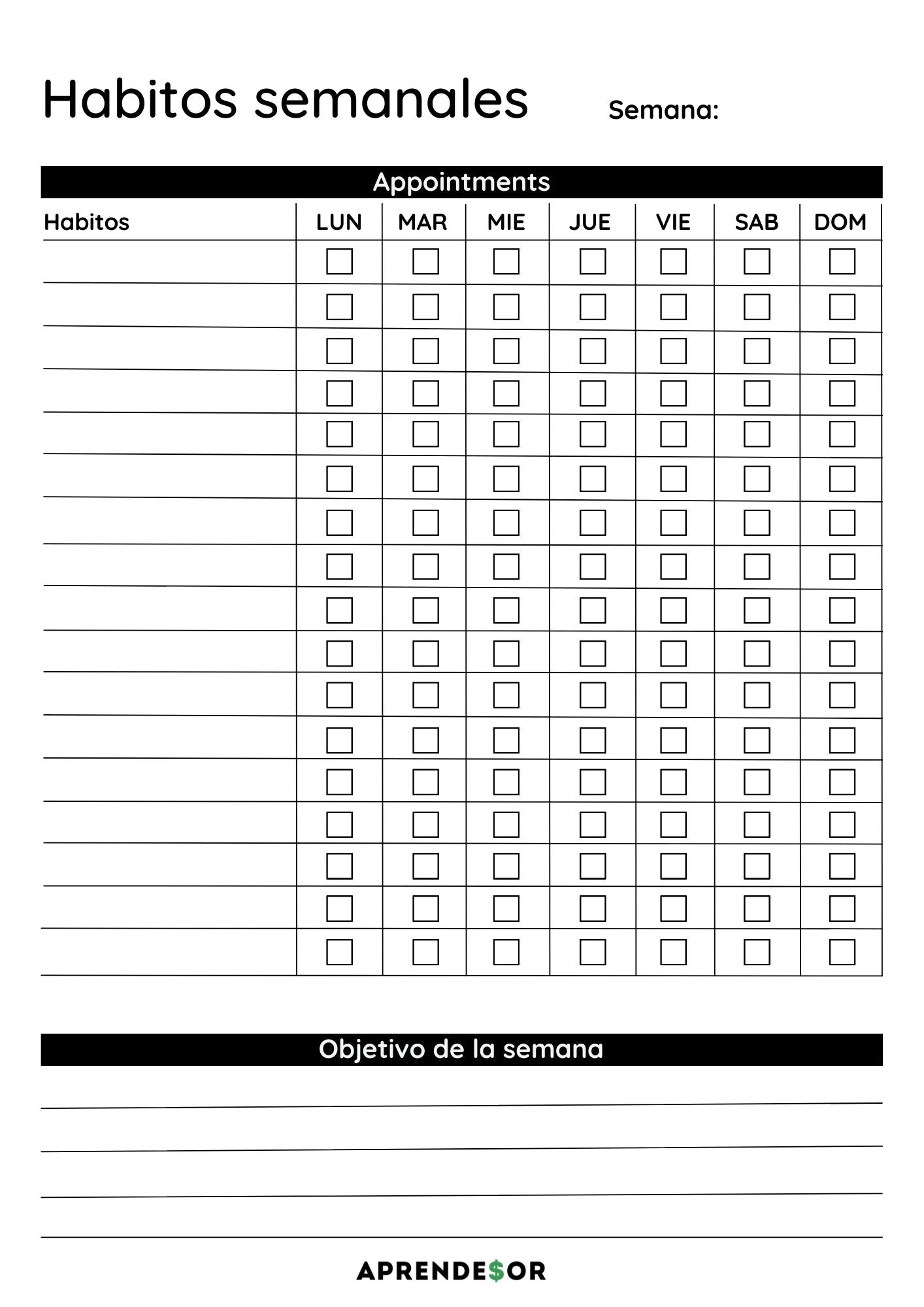Plantilla: Habitos semanales